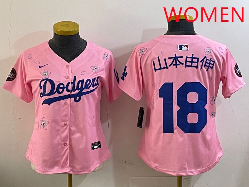 Women Los Angeles Dodgers 18 Yamamoto Pink Sakura Edition 2025 Nike MLB Jersey style 1
